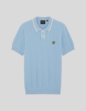Lyle & Scott Mens Lyle & Scott Tipped Pique Knitted Polo Shirt - Chalk Blue - Size: 38