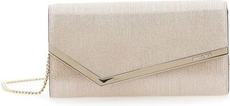 Jimmy Choo London Emmie Metallic Clutch With Chain-Link Shoulder Strap And Embossed Logo Lettering On The Front In Leather Woman