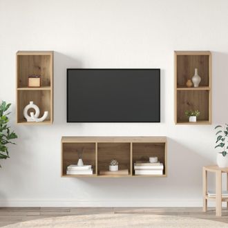 Berkfield Home TV Cabinet Set with Shelf Wall-mounted 3 pcs Artisan oak 37 x 37 x 107 cm in Brown