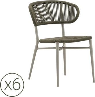 Kerama Pack de 6 sillas de exterior de aluminio verde y cuerda