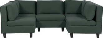 Beliani Sof&aacute; Modular Moderno 5 Plazas Tapizado Tela Poli&eacute;ster Respaldo Acolchado En Forma De U Verde Oscuro Unstad