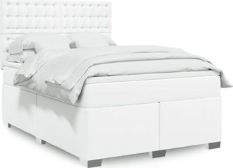 vidaXL Vidaxl - Cama Box Spring Con Colch&oacute;n Cuero Sint&eacute;tico Blanco 140x200cm