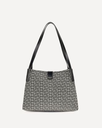 Balmain Borsa Tote in jacquard e pelle Woman UNI