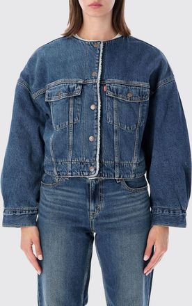 Levi's Giacca Trucker cropped in denim con fodera in sherpa e maniche a palloncino