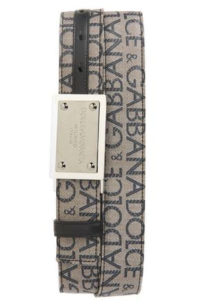 Dolce & Gabbana Logo Jacquard Coated Canvas Belt in Brown/Black at Nordstrom, Size 105 Eu
