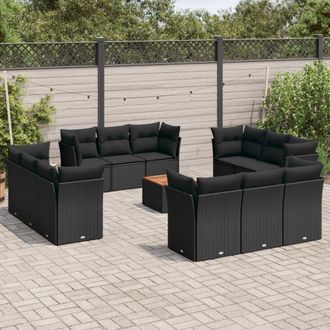 vidaXL Set De Sof&aacute;s De Jard&iacute;n Y Cojines 13 Pzas Rat&aacute;n Sint&eacute;tico Negro Vidaxl