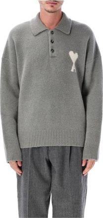 Ami Polo Ami de Coeur - Heren - Ronde hals truien - Grijs - S - Wol - Truien & Vesten