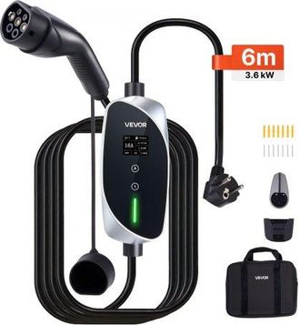 OEM Cargador Para Veh&iacute;culo El&eacute;ctrico Tipo 2 Monof&aacute;sico 3,6 Kw 16 A, Cargador De Pared Ev Con Cable De 6 M, Punto De Carga Con Enchufe Schuko, Pantalla Lcd