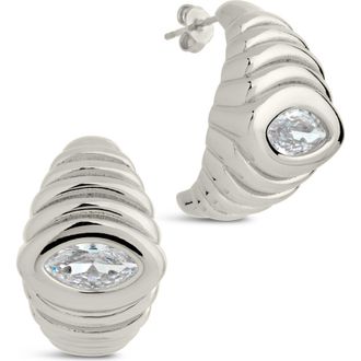 Sterling Forever Cubic Zirconia Croissant Hoop Earrings in Silver at Nordstrom Rack
