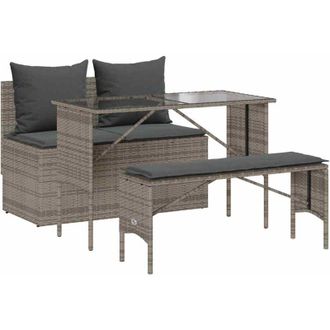 vidaXL Set Comedor De Jard&iacute;n 3 Piezas Con Cojines Rat&aacute;n Sint&eacute;tico Gris Vidaxl