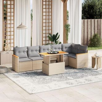 vidaXL Vidaxl - Set Sof&aacute;s De Jard&iacute;n 7 Piezas Y Cojines Rat&aacute;n Sint&eacute;tico Beige