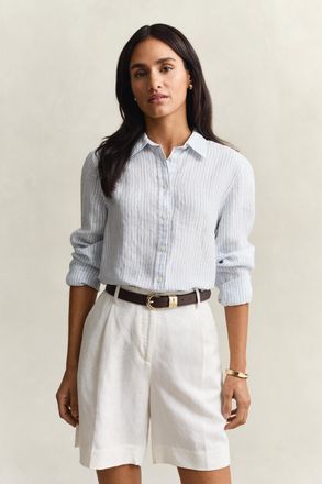 GANT Women Regular Fit Striped Linen Shirt (46) LIGHT BLUE