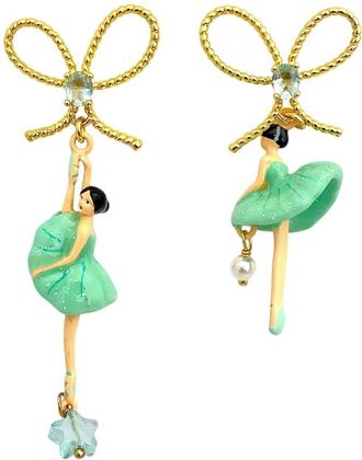 Les N&eacute;r&eacute;ides Pas De Deux Blue Ballerina And Bow Clip-on Earrings