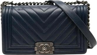 Chanel Pre-owned Boy Quilted Leather Chain Shoulder Bag - Dames - Vintage Schoudertas - Blauw - ONE Size - Leer - Vintage