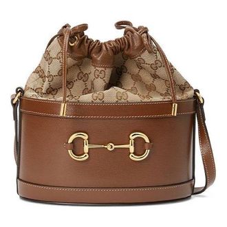 Gucci (WMNS) Gucci Button1955 Series Drawstring Bag Single Shoulder Bag Brown 602118-1DBUG-2363