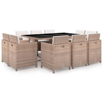 vidaXL Set Comedor De Jard&iacute;n 11 Piezas Y Cojines Rat&aacute;n Sint&eacute;tico Beige Vidaxl