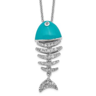 Diamond2Deal Sterling Silver Enameled Cubic Zirconia Fish Necklace 18