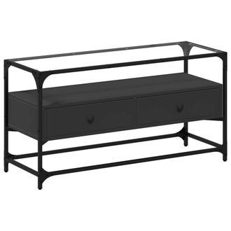 Berkfield Home TV Cabinet with Glass Top Black 98x35x51 cm Engineered Wood | Size: 98 x 35 x 51 cm