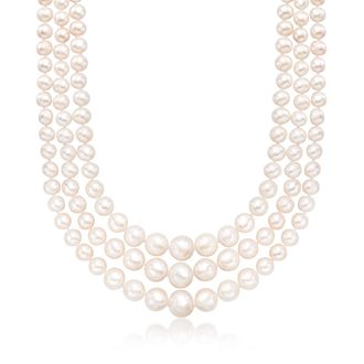 Ross-Simons 6-12.5mm Cultured Pearl 3-Strand Necklace With 14kt Yellow Gold