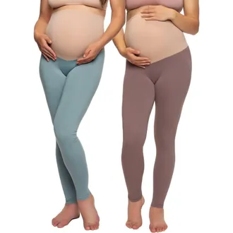 Felina Velvety Soft Maternity Leggings 2 Pack in Vintage Indigo Plum Wine at Nordstrom, Size X-Large