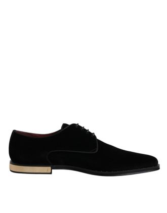 Dolce & Gabbana Black Velvet Cotton Lace Up Derby Mens Shoes