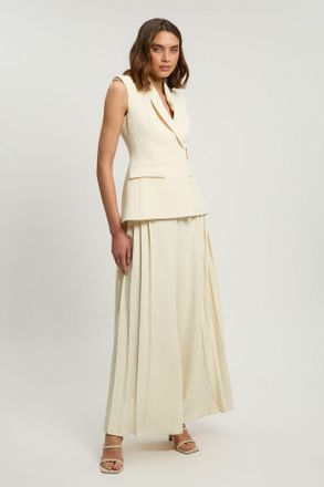 Karen Millen Womens Tailored Crepe Asymmetric Pleat Wide Leg Jumpsuit - White - Size 16 UK