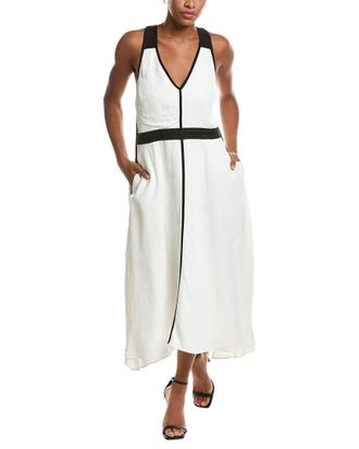 Reiss Victoria Contrast Linen-Blend Midi Dress