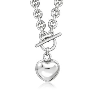 Ross-Simons Italian Rhodium-Plated Heart Toggle Necklace