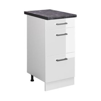 Vicco Mueble Bajo De Cocina R-line, Blanco Alto Brillo, 40 Cm Con Cajones, Et Antracita Vicco