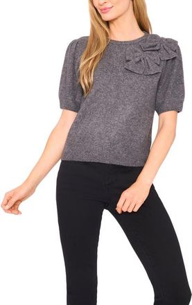 CeCe by Cynthia Steffe Bow Detail Puff Sleeve Sweater in Medium Heather Grey at Nordstrom, Size Xx-Large