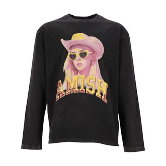 Amish Camiseta de manga larga con estampado gr&aacute;fico - Tops - Mujer - Negro - XL