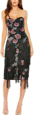 Mac Duggal Floral-Embossed Fringed Strapless Midi Dress