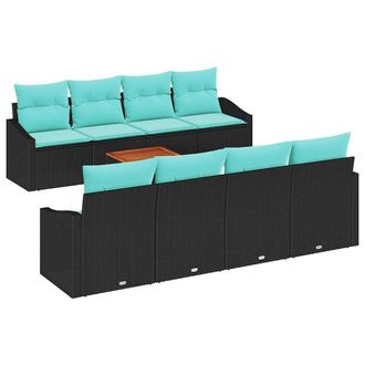 vidaXL Conjunto De Sof&aacute;s De Jard&iacute;n 9 Pcs Negro Rat&aacute;n Sint&eacute;tico Vidaxl