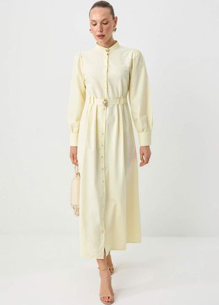 Trendyol Modest Dames Geel Effen Maxi Lang Casual Skater Modest Jurken