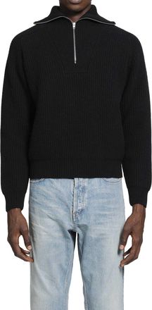 Jil Sander Ribbed Knit Sweater with Half-Zip Front and Wide Collar