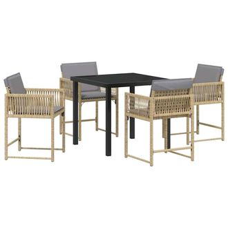 Berkfield Home 5 Piece Garden Dining Set with Cushions Beige Poly Rattan