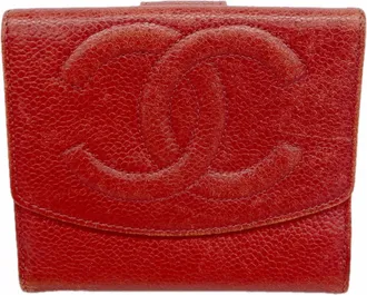 Chanel Red Color Grained Calfskin Wallet (Bi-Fold) (Pre-Owned)