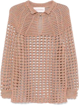 Valentino Garavani V-Hals Gebreide Trui - Heren - Ronde hals truien - Beige - M - Linnen - Truien & Vesten