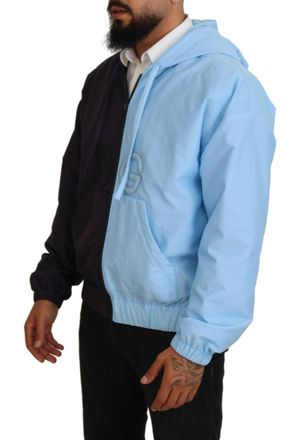 Dolce & Gabbana Black Blue Dg Hooded Full Zip Men Jacket And Polyester Nylon Clothing