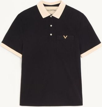Valentino Valentino Polo Shirt In Cotton Piquet With Vgold Man BLACK/BUTTER XXL