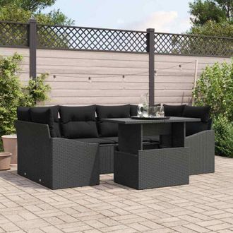 vidaXL Conjunto De Sof&aacute; De Jard&iacute;n 7 Pcs Negro Polirat&aacute;n Vidaxl
