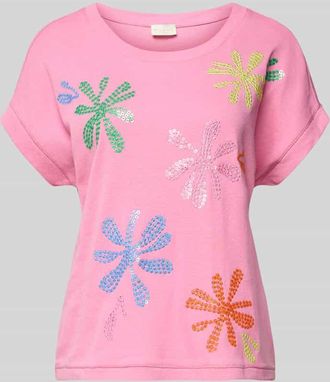 Milano Milano Italy T-Shirt aus Baumwoll-Leinen-Mix mit Stitchings in Pink, Gr&ouml;&szlig;e XXL