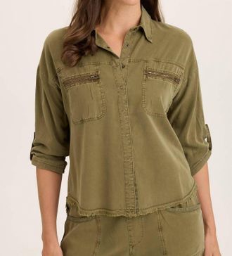 Xcvi Knapp Button-Up Top In Kombu Pigment