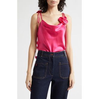 Cinq &agrave; Sept Marta Trailing Flower Silk Camisole in Beetroot Purple at Nordstrom, Size Xx-Small