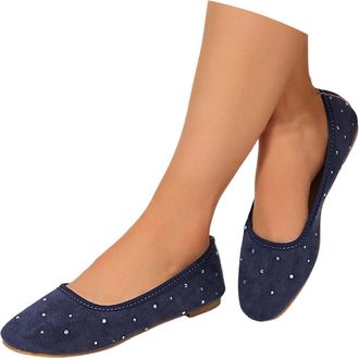 Generic Elegant Slip On Casual Shoes for Everyday Wear with Sparkling Details in A Low Profile Flat for Versatile Womens Footwear (Blue, 5.5)