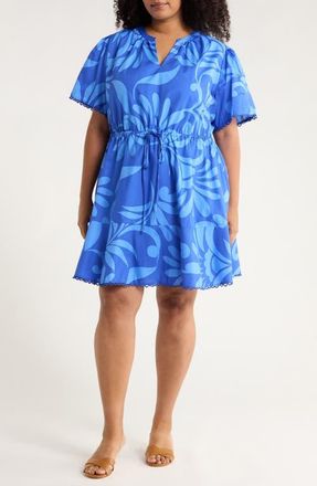 Sugarlips Emidora Floral Cotton Shift Dress in Navy-Blue at Nordstrom, Size 3 X
