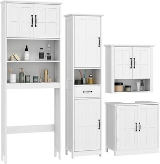 Kleankin Kleankin - Conjunto Incluye 1 Columna De Ba&ntilde;o 1 Mueble Para Debajo Del Lavabo 1 Armario De Ba&ntilde;o De Pared 1 Mueble Sobre Inodoro Con Estantes Ajustable