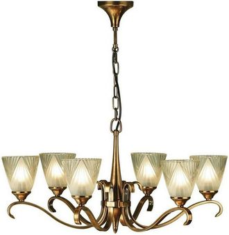 Loops Luxury Hanging Ceiling Pendant Light Antique Brass Deco Glass 6 Lamp Chandelier