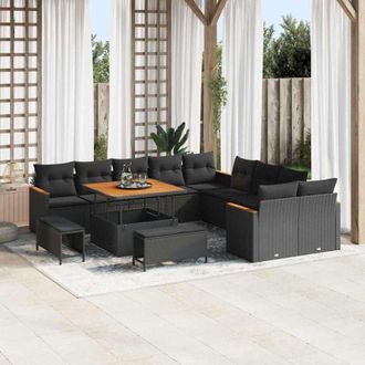 vidaXL Conjunto De Sof&aacute; De Jard&iacute;n Con Coj&iacute;n 13 Pcs Negro Polirat&aacute;n Vidaxl