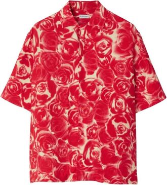 Burberry Mens Rose-Print Short-Sleeve Shirt, Size XX-Small